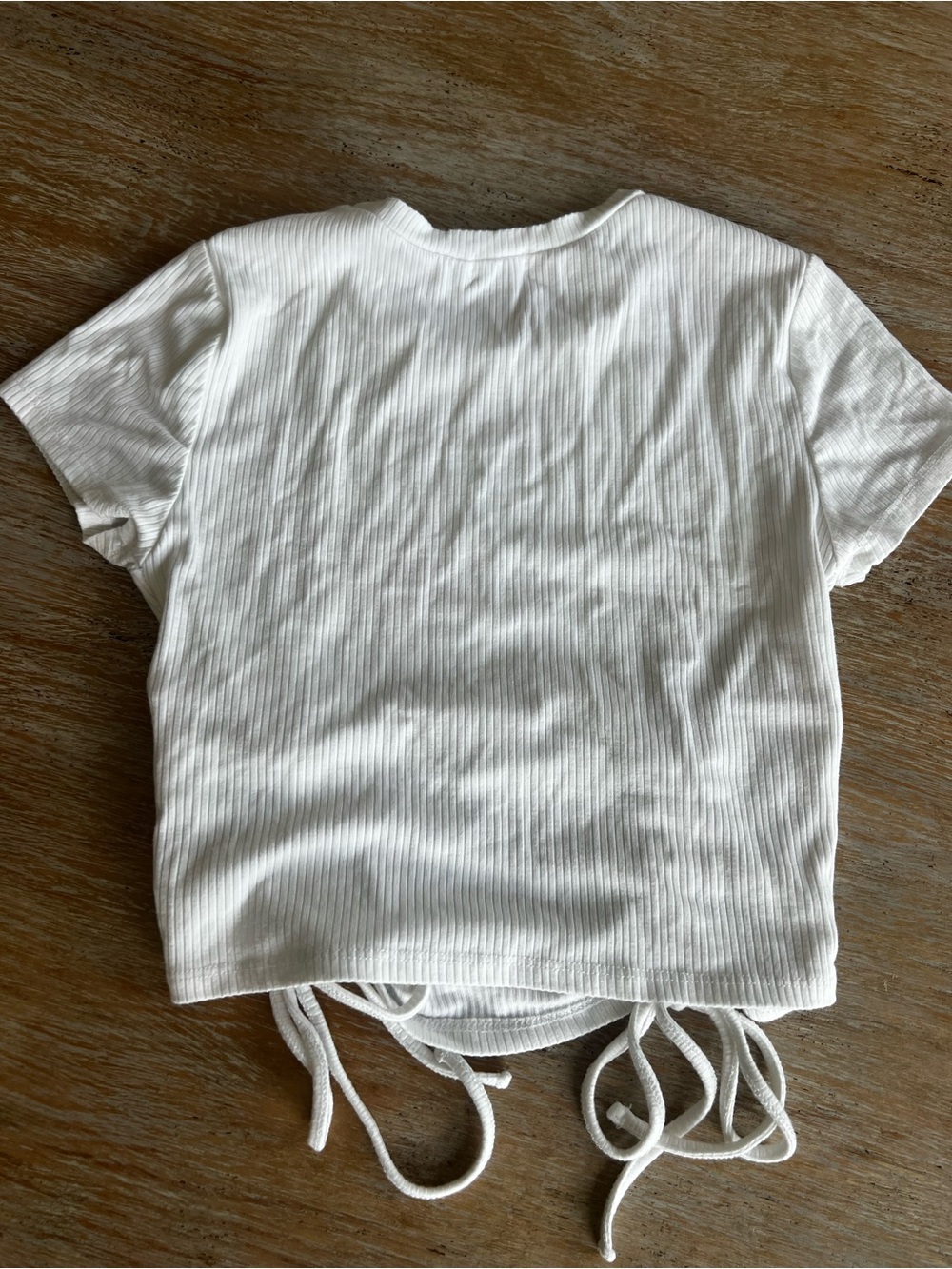 Garage White Ribbed Drawstring Crop Tee - Picture 2 of 4